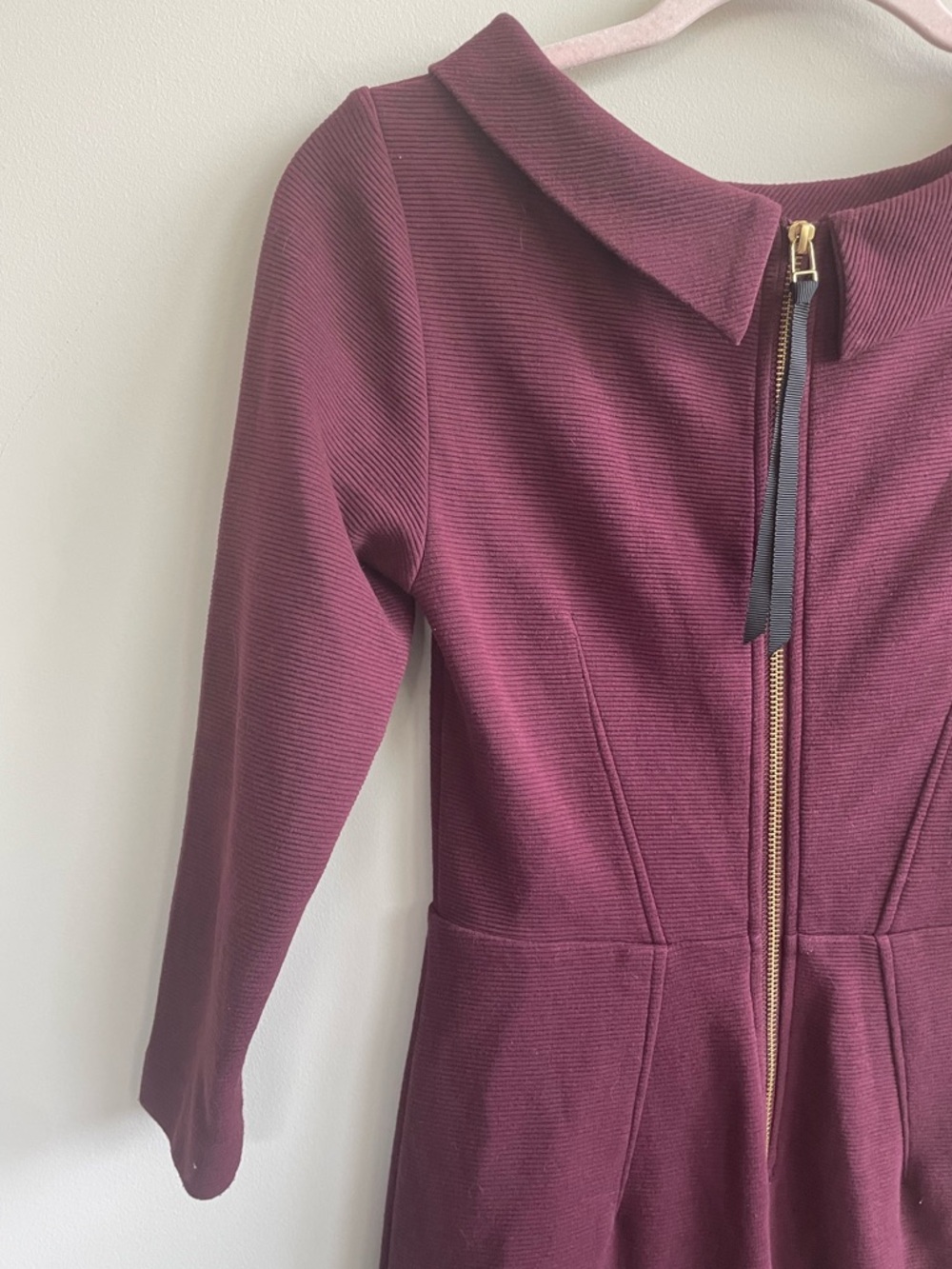 Boden Marisa Ottoman Burgundy Sheath Midi Dress 3/4 Sleeve Retro Inspired Collar - Picture 7 of 10